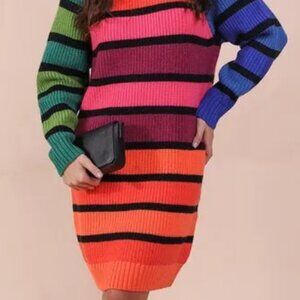 Farm Rio sweater dress in multi color block stripes size Petite